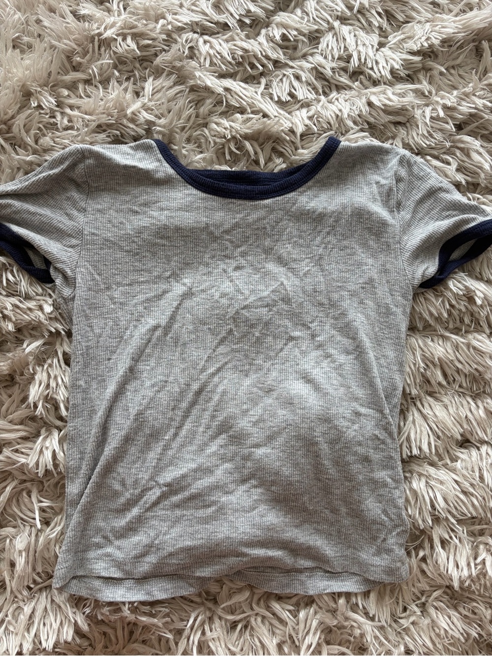 aerie Grey Tee with Navy Trim - Short Sleeve Ringer